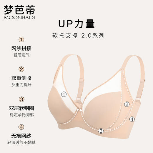 梦芭蒂无痕大胸显小内衣女舒适软钢圈全罩杯文胸大码薄款承托胸罩光面小耳朵 商品图2