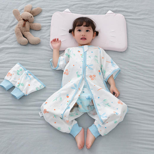婴儿睡袋春夏款前四后二轻揉软糯亲肤宝宝防踢被新款儿童睡袋家居婴儿纯棉纱布分腿睡袋80-120码 商品图1