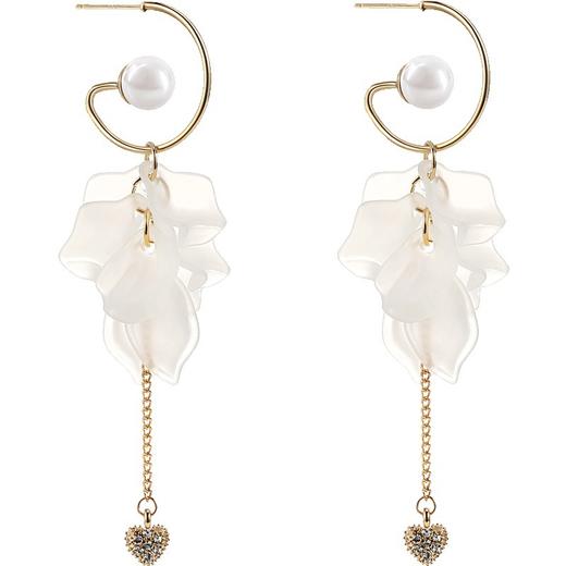 925银针韩版时尚清新白色花瓣长款耳坠H1112 商品图4