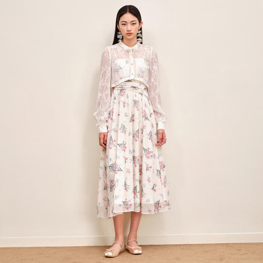 MAXRIENY温柔度假仙美风印花连衣裙蕾丝外搭小衫外套两件套套装MS88DR535F10 商品图0