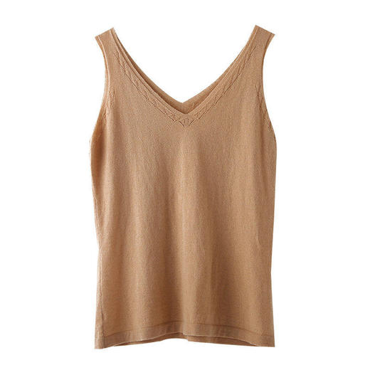 福利款~丁摩羊毛混纺新款女v领短款小众设计修身镂空宽吊带打底针织背心ALQT4-103 商品图4