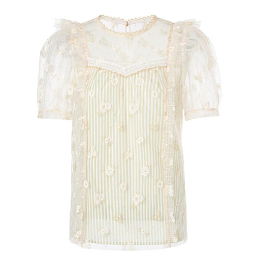 MAXRIENY网纱条纹上衣夏季设计感蕾丝衫短袖小衫MC87TP341S50 商品图4