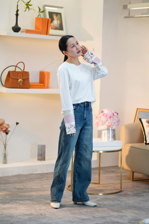 【S1L2】臣禾 圆领新中式拼接长袖T恤JZ241080358【金猪甄选】 商品图2