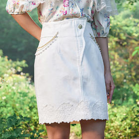 MAXRIENY高腰牛仔短裙夏刺绣半身裙复古直筒裙子MC87SK301A10
