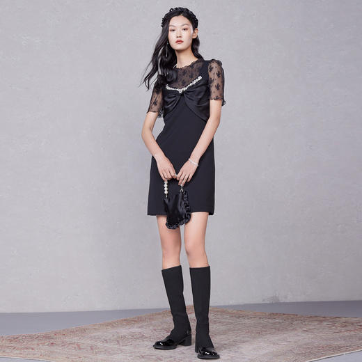 MAXRIENY蝴蝶结背带短裙夏季泡泡袖连衣裙小黑裙MC87DR282A90 商品图1
