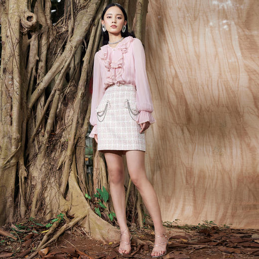 MAXRIENY恋恋小香半裙粉金花纱格纹冬装女复古半身裙MC87SK755Z10 商品图1