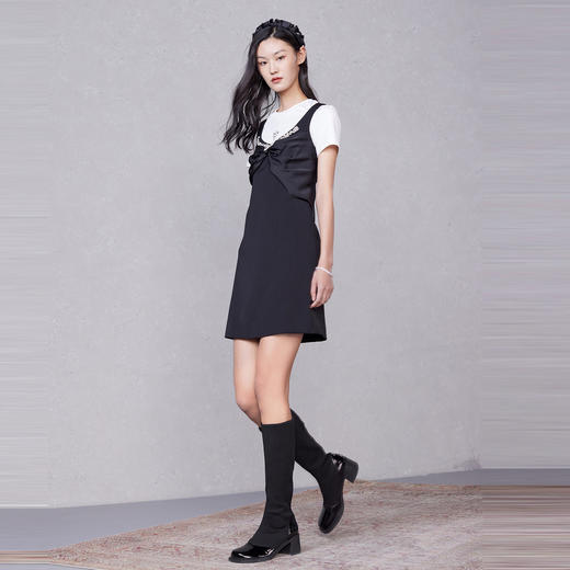 MAXRIENY蝴蝶结背带短裙夏季泡泡袖连衣裙小黑裙MC87DR282A90 商品图3