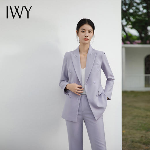 IWY/高端紫色双排扣西装套装气质主持人上镜韩版宽松休闲西服微喇裤装C14226+P34226 商品图4