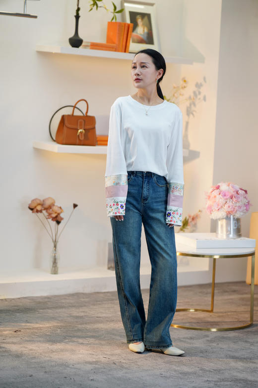 【S1L2】臣禾 圆领新中式拼接长袖T恤JZ241080358【金猪甄选】 商品图3