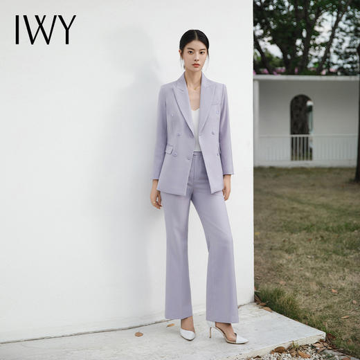 IWY/高端紫色双排扣西装套装气质主持人上镜韩版宽松休闲西服微喇裤装C14226+P34226 商品图2