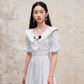 MAXRIENY海岛度假复古风波点连衣裙温柔甜美少女感翻领泡MS88DR351D00