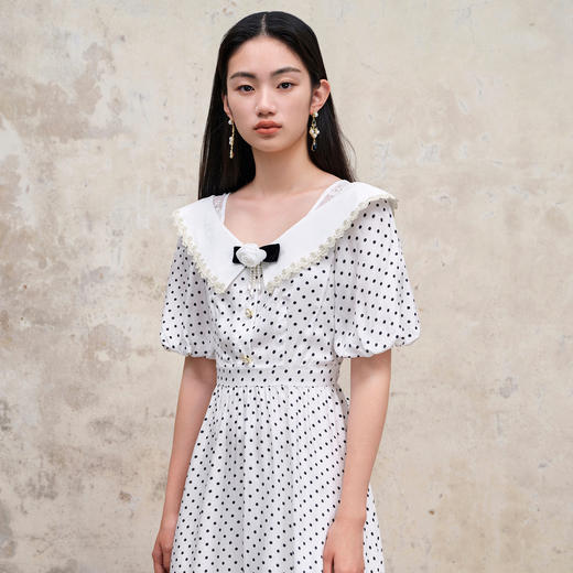 MAXRIENY海岛度假复古风波点连衣裙温柔甜美少女感翻领泡MS88DR351D00 商品图0