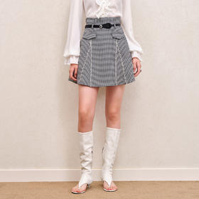 MAXRIENY黑白格纹A摆小伞裙短裙高腰半身裙MS88SK518Z00