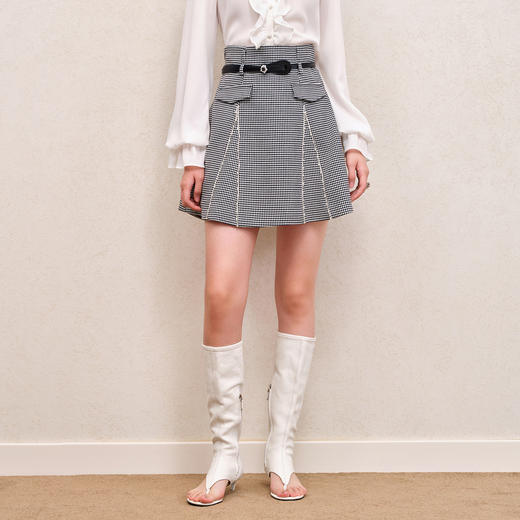 MAXRIENY黑白格纹A摆小伞裙短裙高腰半身裙MS88SK518Z00 商品图0