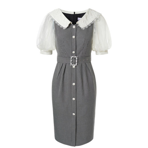 MAXRIENY法式浪漫黑白格纹翻领连衣裙2023夏季新款复古格纹裙子女MS88DR321Z00 商品图4