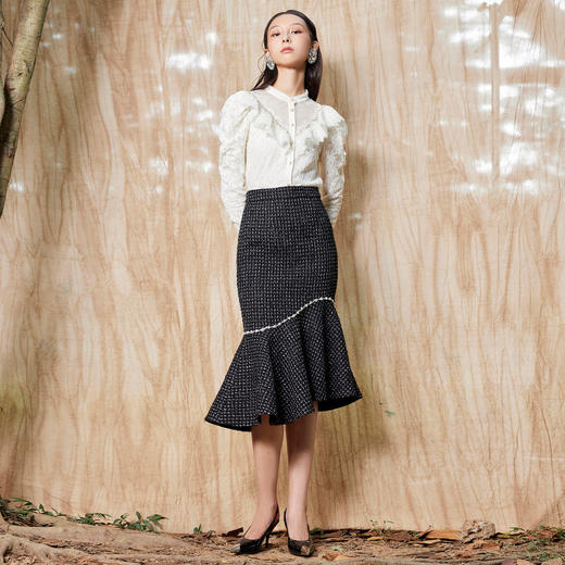 MAXRIENY复古格纹鱼尾裙冬季高腰半裙格子MS88SK758 商品图1