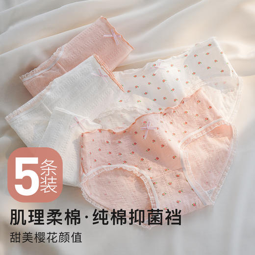 甜美蕾丝少女三角内裤女纯棉抑菌底裆高弹不勒不夹臀168樱花少女内裤5条装 商品图0