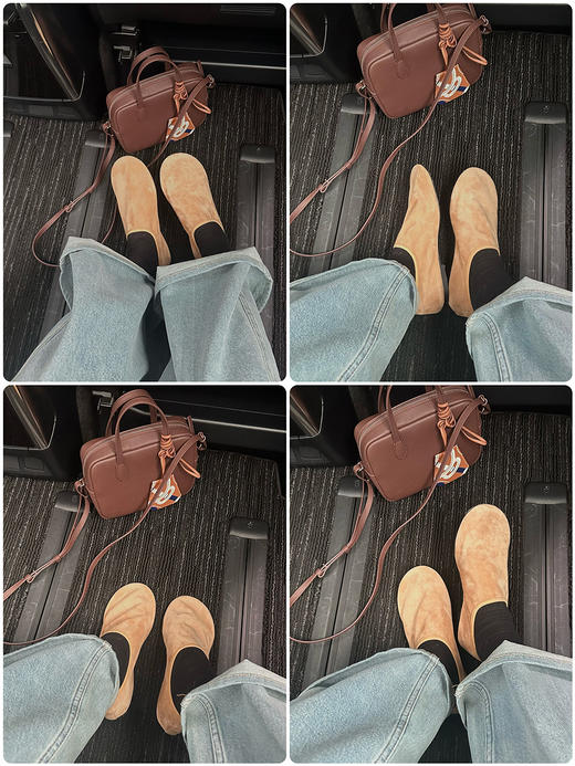 HIDEMI 羊麂皮圆头松紧一脚蹬平底鞋 卡其色/深棕色 商品图1