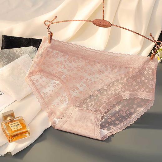 纯欲蕾丝抑菌全棉档内裤女轻薄半透蕾丝三角内裤2018#日夕蕾丝内裤4条装 商品图1