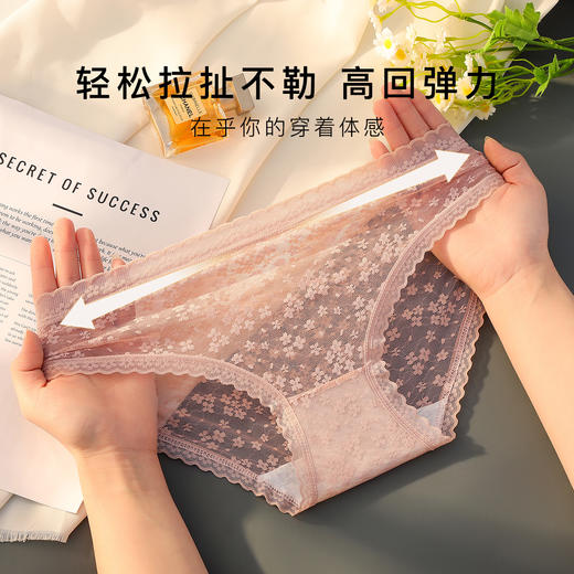 纯欲蕾丝抑菌全棉档内裤女轻薄半透蕾丝三角内裤2018#日夕蕾丝内裤4条装 商品图4