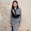 MAXRIENY通勤风黑白拼接格纹不对称西装截短款2023早秋短外套女MS88JA547Z00 商品缩略图0