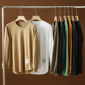 春季新款多色纯棉下摆弧边长袖打底衫薄款卫衣