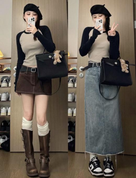 🔥【茧墨 撞色插肩袖螺纹长袖上衣SFL01】🌿1. 严选棉质面料，舒适亲肤，吸汗透气💕；2. 修饰遮肉版型，显高显瘦，✅不挑身材；3. 撞色插肩设计，💦 商品图1