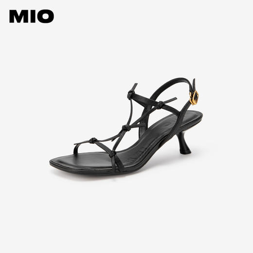 MIO米奥夏季方头高跟时装凉鞋牛皮革简约气质夏日清爽凉鞋M243141502 商品图1
