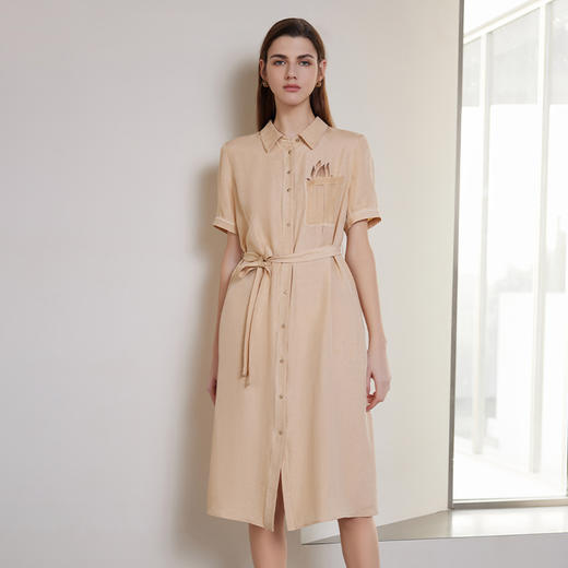 【中长款系带真丝裙】2024年春夏新品100%桑蚕丝系带收腰连衣裙 商品图3