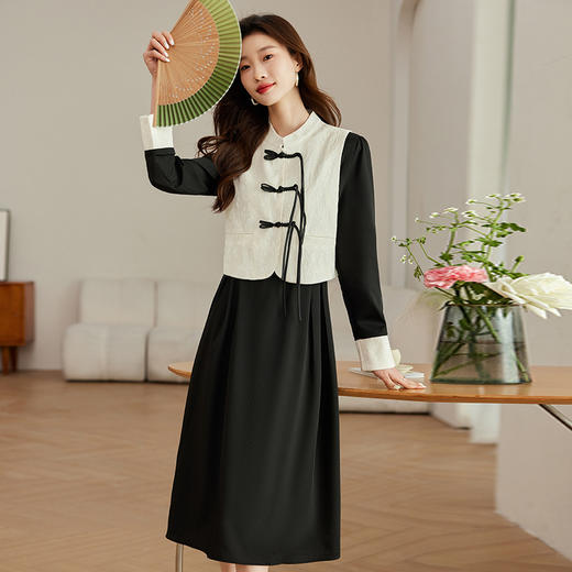 2024年春季上新气质时尚新中式提花马甲修身显瘦打底套装连衣裙HR-ARE3583 商品图0