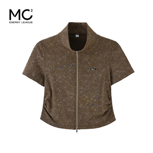 女装立领炒花腰部打褶短袖T恤-32010T4221003 商品图0