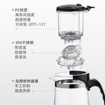 天喜（TIANXI） 玻璃茶壶耐热茶具飘逸杯泡茶壶杯泡茶器泡茶壶茶水分离杯家居馆 商品图4