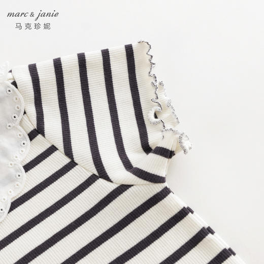 马克珍妮女童甜美娃娃领条纹短袖T恤儿童纯棉上衣夏装新款240733 商品图4