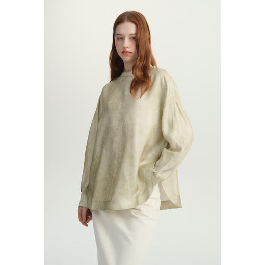 MAISON CECILE晕染灰绿色桑蚕丝随性风宽松上衣 商品图0