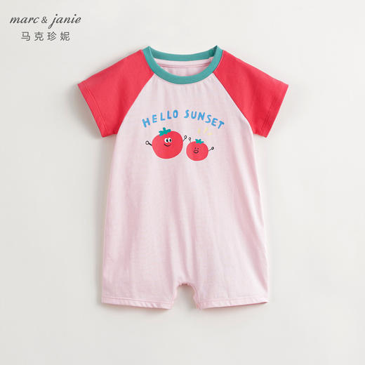 [凉感透气]马克珍妮宝宝趣味植物拼色短袖连体衣婴儿爬服夏240820 商品图2