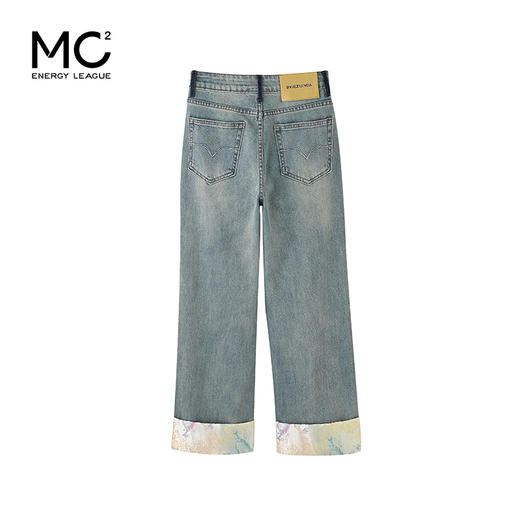 女装开扣国风拼接宽松直筒九分牛仔裤-6605N4212605 商品图4