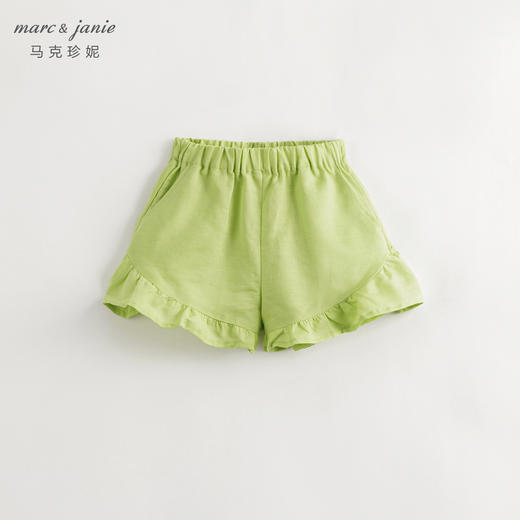 马克珍妮女童法式拼接荷叶边棉麻短裤儿童裤子2024夏装新款240853 商品图2