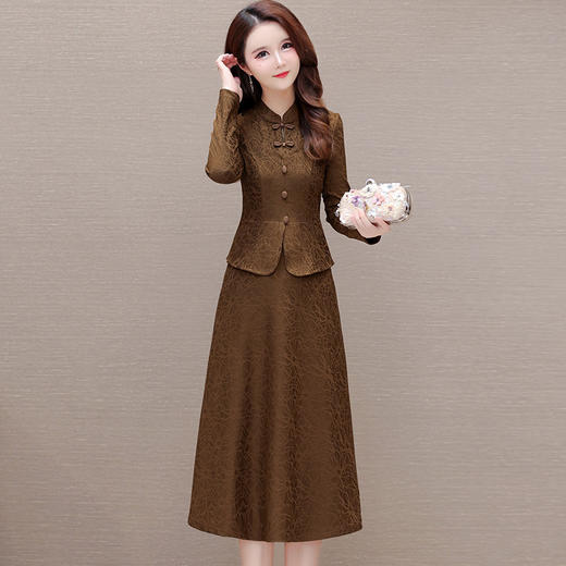 假两件中长裙，气质长袖连衣裙QYM-KED-H1681-Y 商品图0