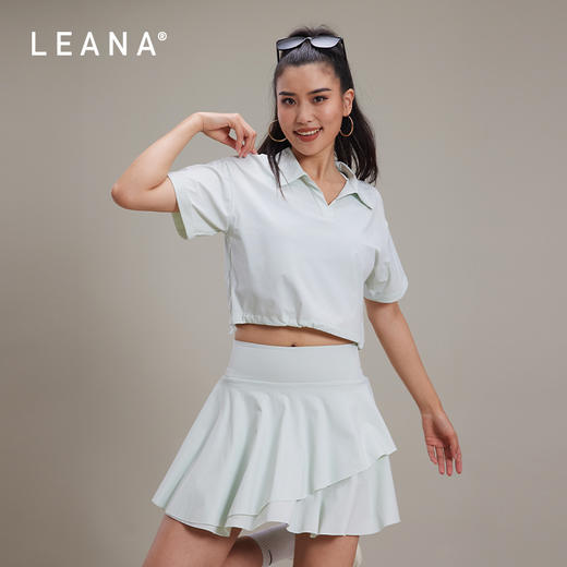 LEANA休闲运动套装裙女夏新款防晒polo领修身瑜伽短袖t恤半身裙两件套LN1112 商品图5