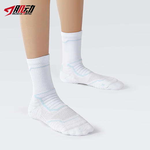 627肌动中筒毛巾底运动袜男专业跑步袜女户外徒步马拉松袜白色篮球袜 商品图7