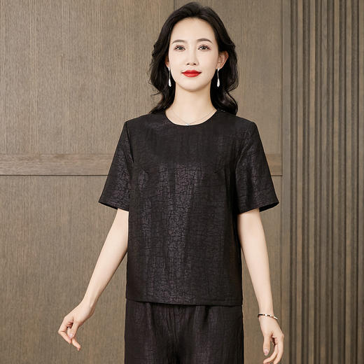 TC 221550龟裂纹香云纱上衣时尚纯色简约宽松显瘦T恤 商品图3