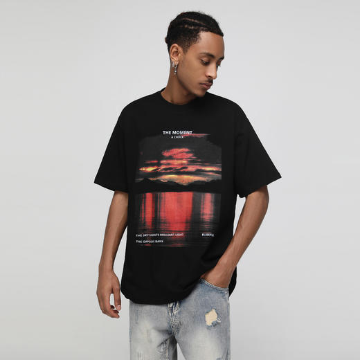 【Achock官方店】原创国潮自制火烧云风景印花短袖个性潮半袖t恤 商品图2