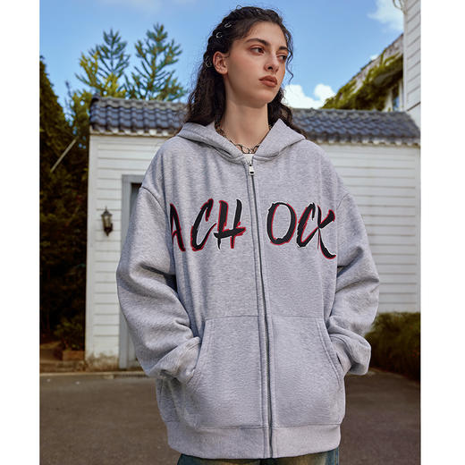 【Achock官方店】美式街头刺绣logo开衫外套国潮潮牌情侣连帽卫衣 商品图3