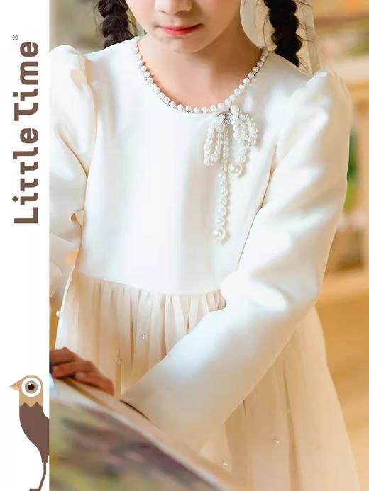 littletime女童轻奢珍珠2024新春款法式小香风纱纱A摆连衣裙 商品图2