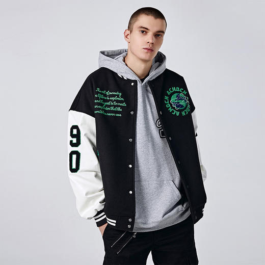 【Achock官方店】国潮原创绿色刺绣美式棒球服落肩袖夹克情侣外套 商品图2