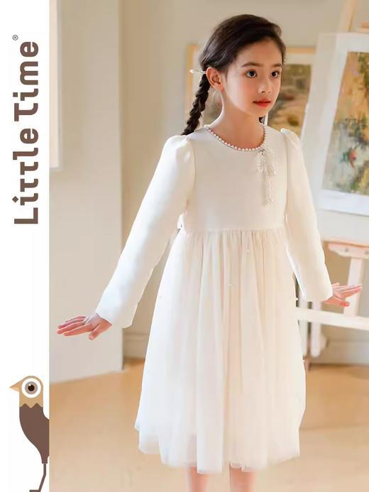 littletime女童轻奢珍珠2024新春款法式小香风纱纱A摆连衣裙 商品图3