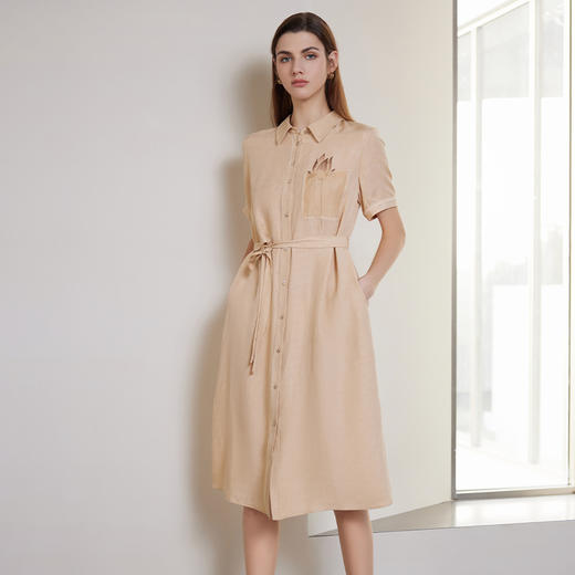 【中长款系带真丝裙】2024年春夏新品100%桑蚕丝系带收腰连衣裙 商品图4