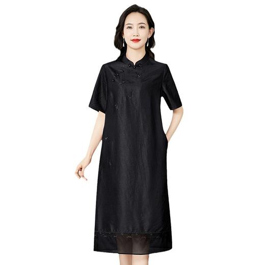 红色香云纱真丝连衣裙，宽松桑蚕丝改良版旗袍裙KQN-221542 商品图4