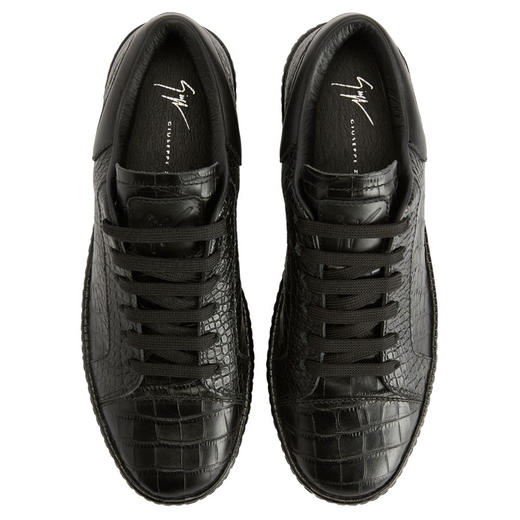 Giuseppe Zanotti 男士签名徽标压花鳄鱼纹皮革低帮休闲运动鞋 黑色 RM40015001 商品图3