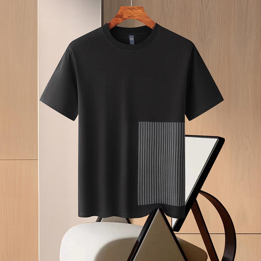 【含桑蚕丝】罗蒙男士夏季休闲百搭男T恤时尚条纹短袖t恤男舒适圆领短袖男 商品图2